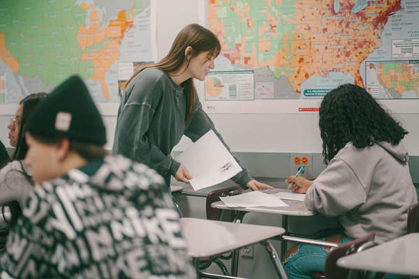 Student helping another student