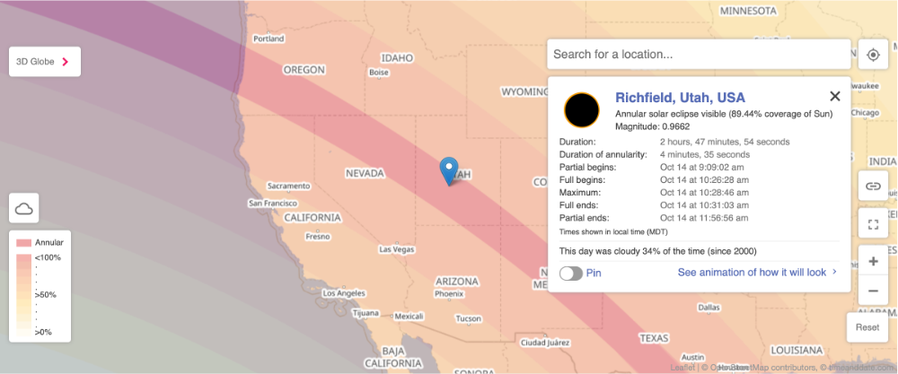 Annualar eclipse path over the United States