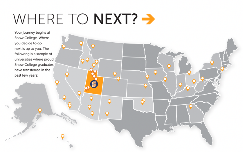 Graphic of USA with previously transfered to colleges highlighted.